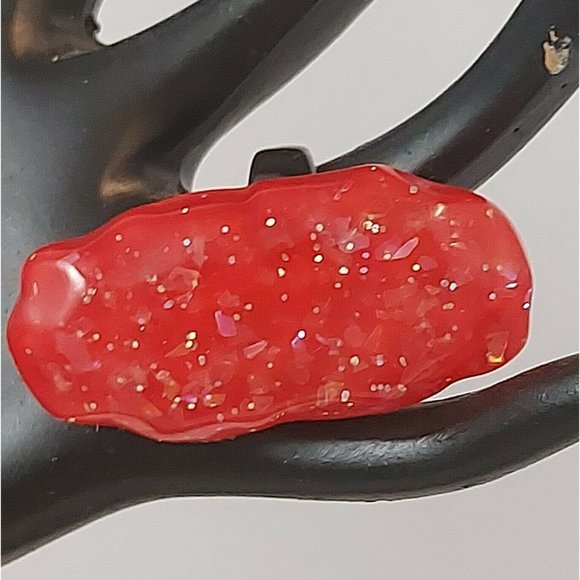 Vintage Free Form Large Lucite Acrylic Chunky Red/Black Ring Sz 6.75" New - Picture 5 of 11
